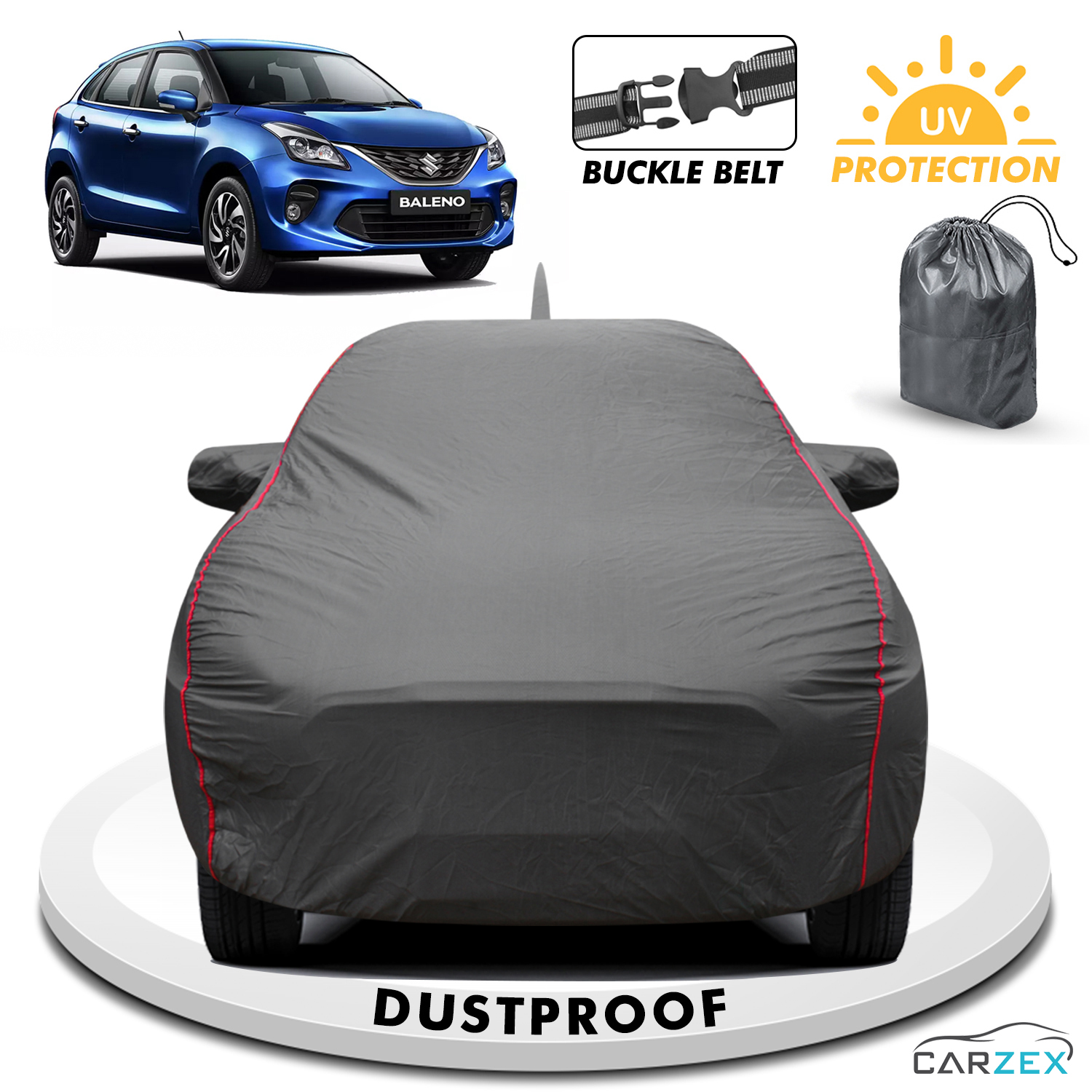 Carzex 2x2 Heavy Duty Red Border Car Body Cover For Maruti Suzuki Baleno Old